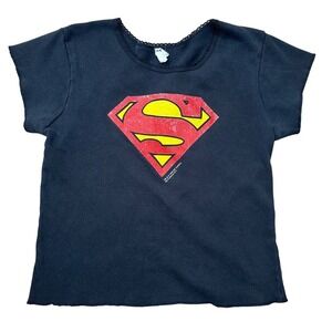 Vintage 80s Superman 1944 Shirt Kids Girls Black Funstuff‎ Size Large DC Comics